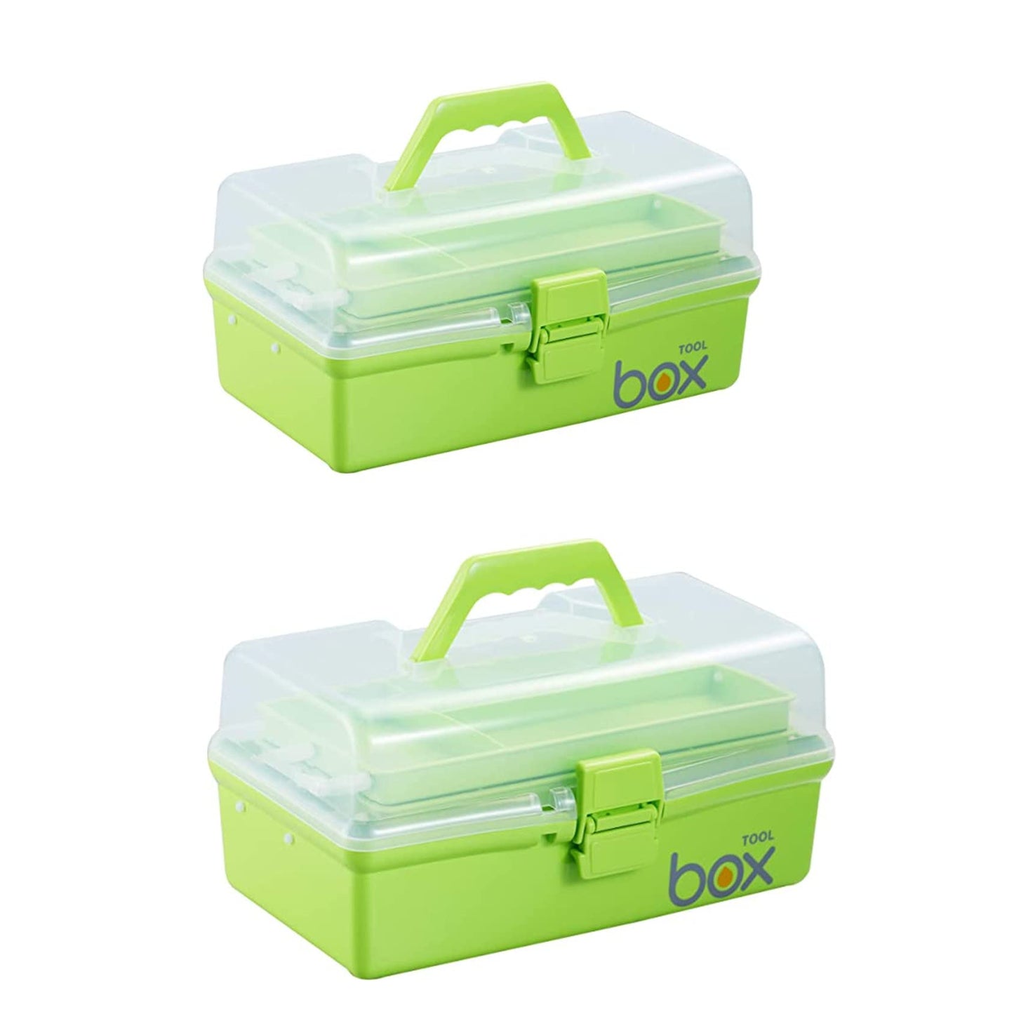 12'' Three-Layer Clear Plastic Storage Box/Tool Box, Multipurpose Organizer and Portable Handled Storage Case for Art Craft and Cosmetic (White)
