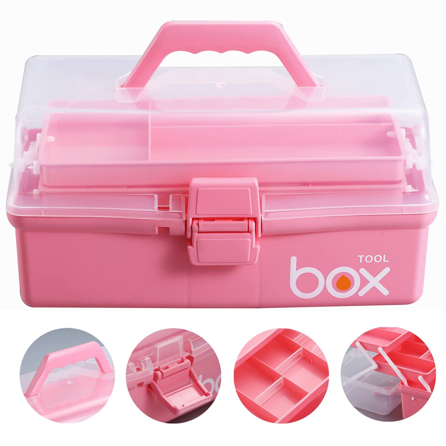 12'' Three-Layer Clear Plastic Storage Box/Tool Box, Multipurpose Organizer and Portable Handled Storage Case for Art Craft and Cosmetic (White)