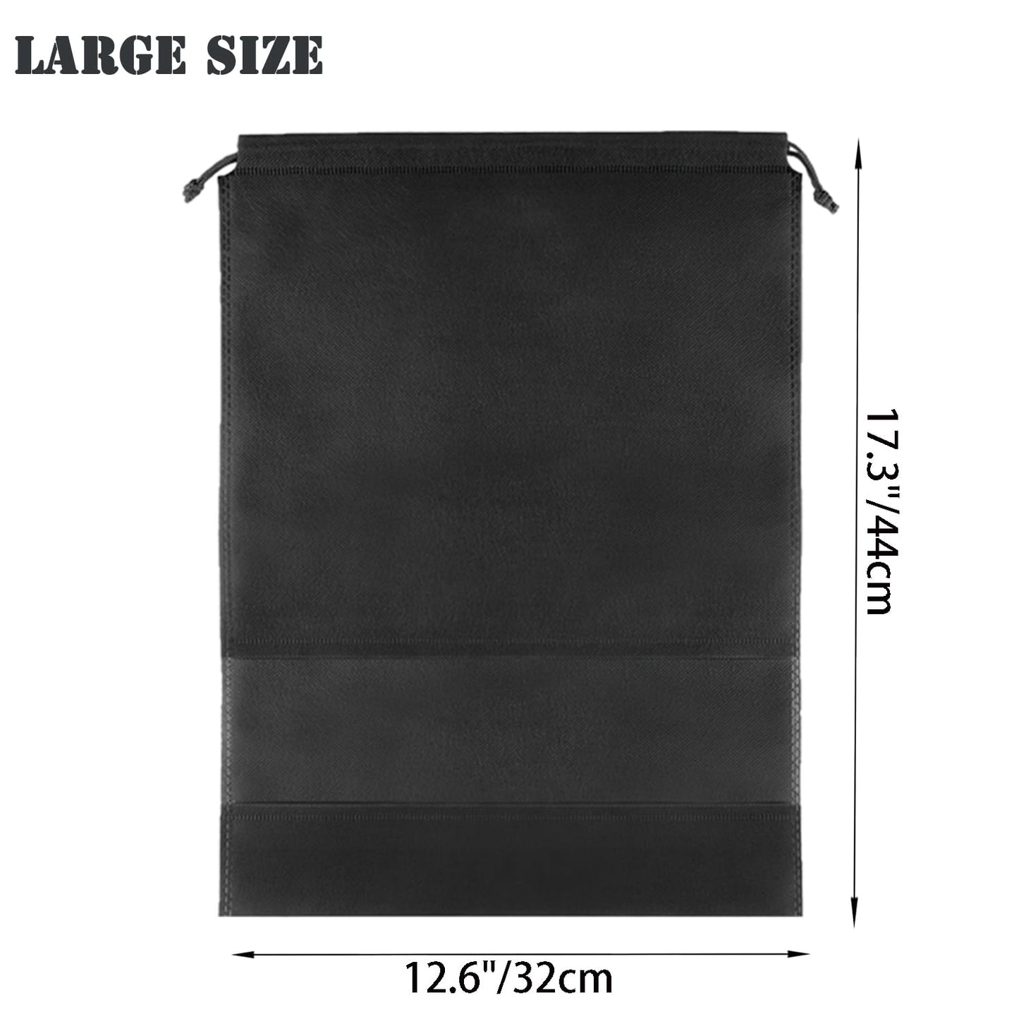 12pcs Non-woven Shoe Bags for Travel 12.6" X 17.3" Portable Shoe Bags with Clear Window, Large Drawstring Dustproof Travel Shoe Storage Bag for Men & Women, Black,XL Size