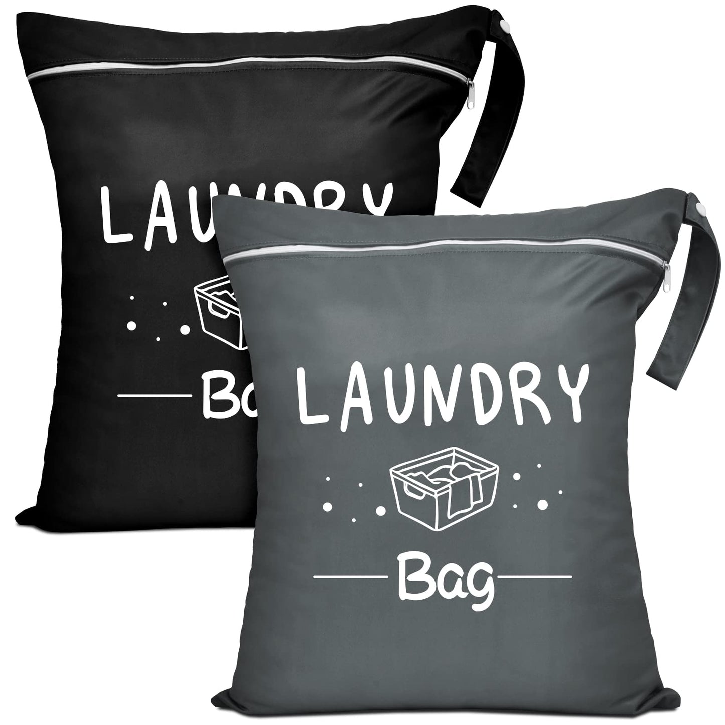 2 Pcs Large Travel Laundry Bags - Waterproof Wet/Dry, Washable, Drawstring, Bathing Suit, Workout, Gym Clothes, Swimming, Yoga - Green, Grey