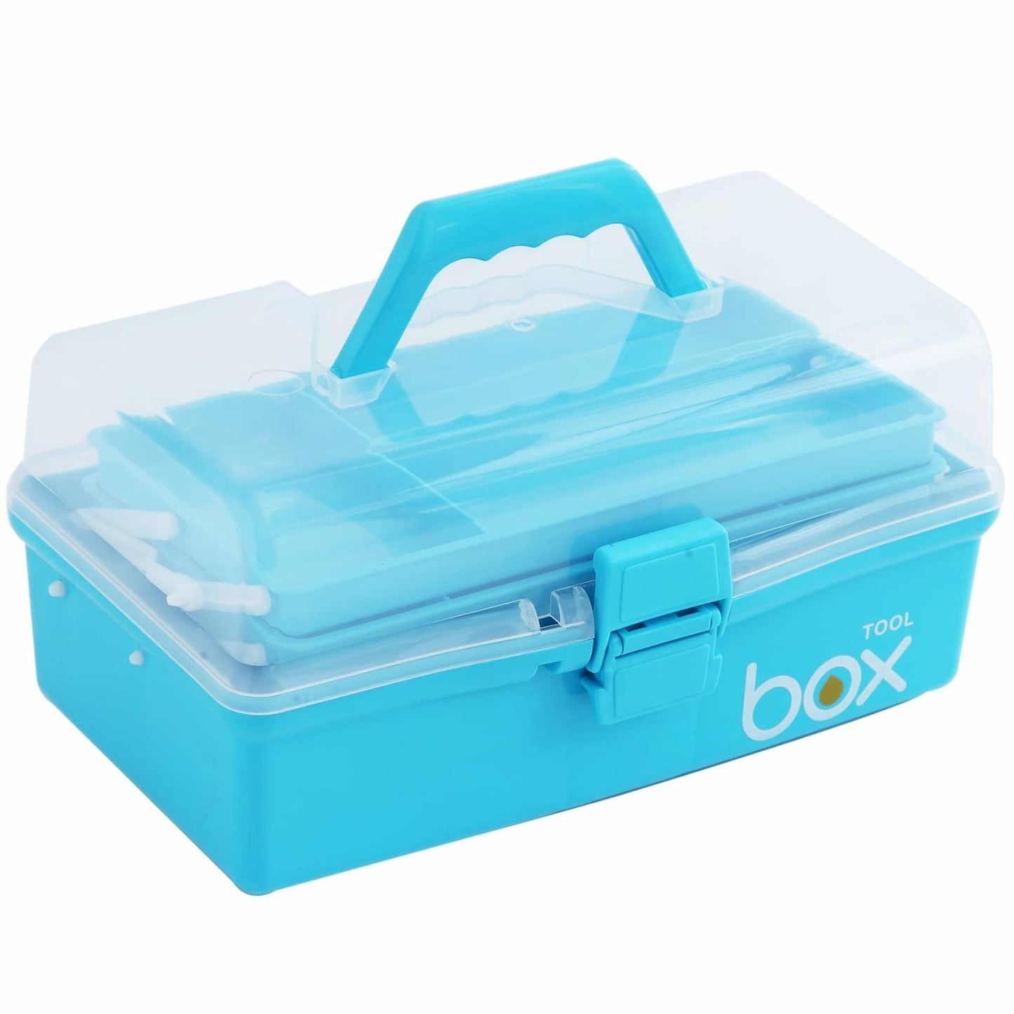 12'' Three-Layer Clear Plastic Storage Box/Tool Box, Multipurpose Organizer and Portable Handled Storage Case for Art Craft and Cosmetic (White)