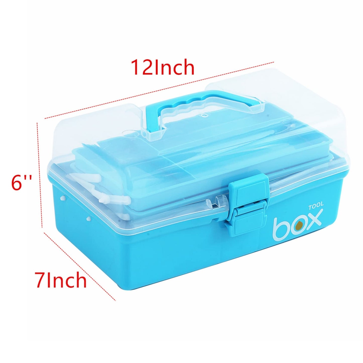 12'' Three-Layer Clear Plastic Storage Box/Tool Box, Multipurpose Organizer and Portable Handled Storage Case for Art Craft and Cosmetic (White)