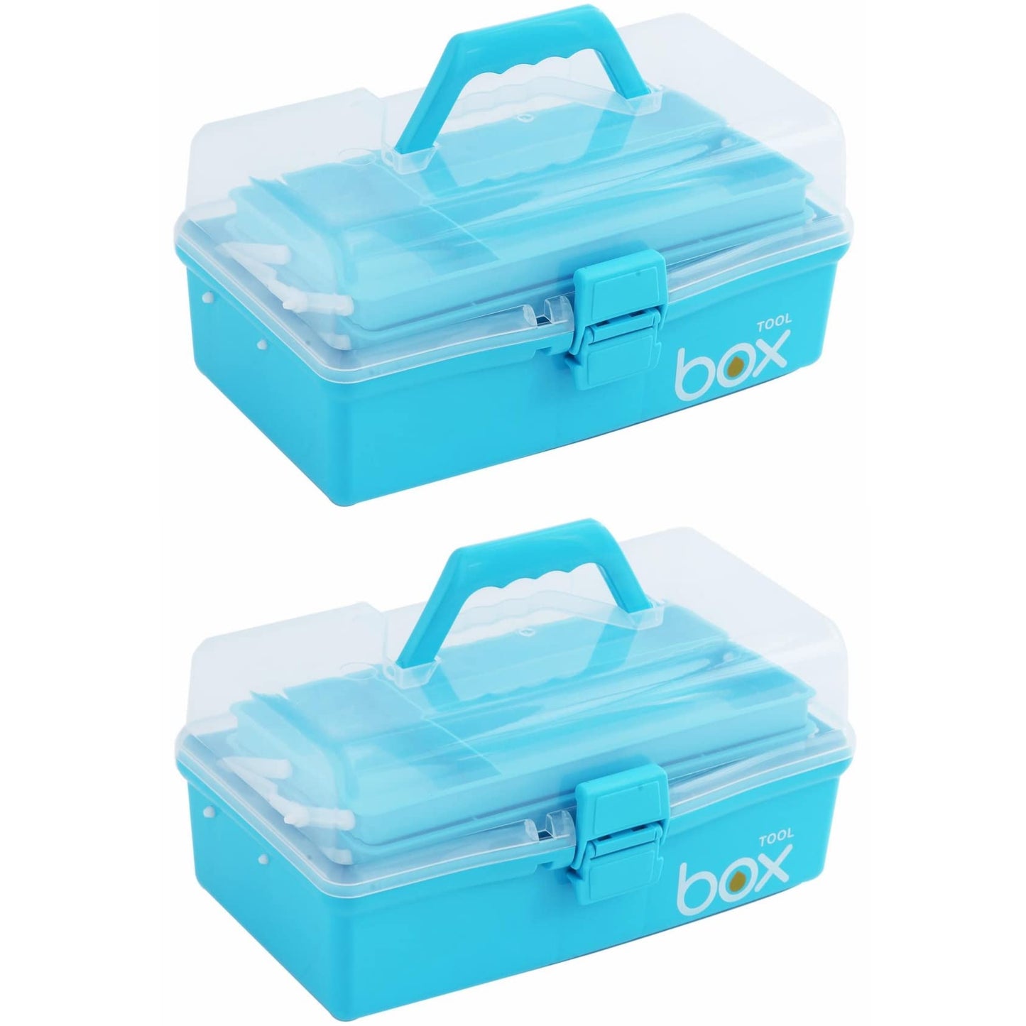 12'' Three-Layer Clear Plastic Storage Box/Tool Box, Multipurpose Organizer and Portable Handled Storage Case for Art Craft and Cosmetic (White)