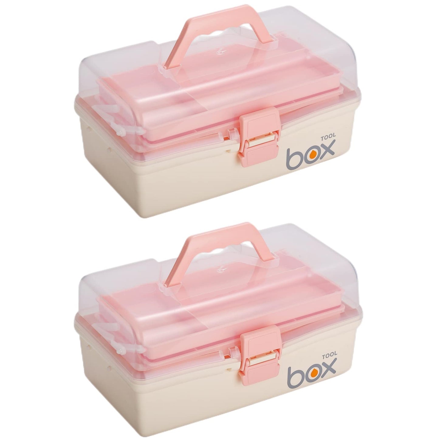 12'' Three-Layer Clear Plastic Storage Box/Tool Box, Multipurpose Organizer and Portable Handled Storage Case for Art Craft and Cosmetic (White)