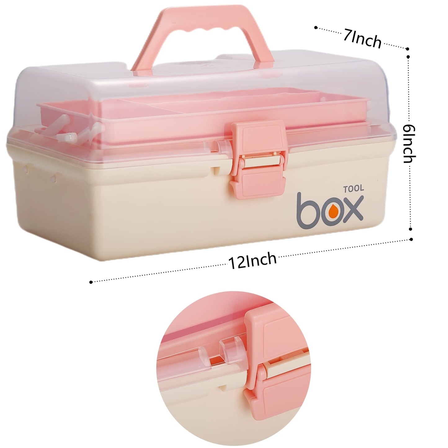 12'' Three-Layer Clear Plastic Storage Box/Tool Box, Multipurpose Organizer and Portable Handled Storage Case for Art Craft and Cosmetic (White)