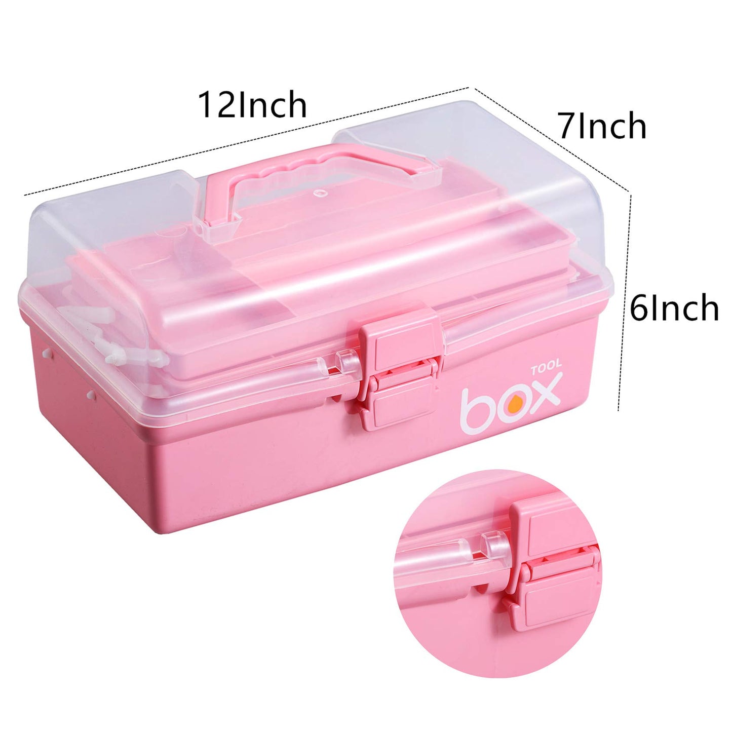 12'' Three-Layer Clear Plastic Storage Box/Tool Box, Multipurpose Organizer and Portable Handled Storage Case for Art Craft and Cosmetic (White)