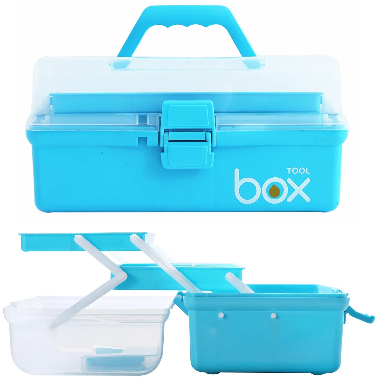 12'' Three-Layer Clear Plastic Storage Box/Tool Box, Multipurpose Organizer and Portable Handled Storage Case for Art Craft and Cosmetic (White)