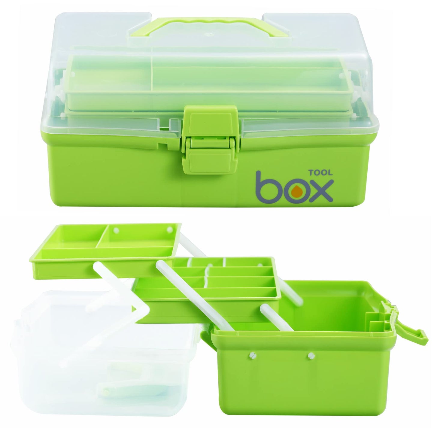 12'' Three-Layer Clear Plastic Storage Box/Tool Box, Multipurpose Organizer and Portable Handled Storage Case for Art Craft and Cosmetic (White)