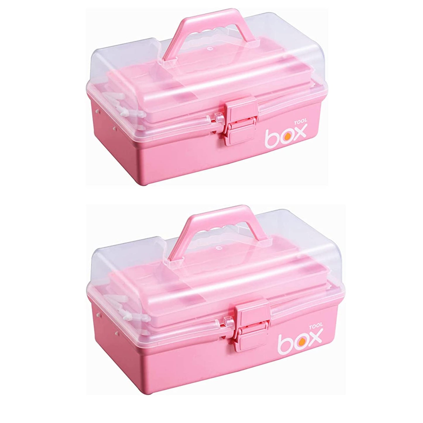 12'' Three-Layer Clear Plastic Storage Box/Tool Box, Multipurpose Organizer and Portable Handled Storage Case for Art Craft and Cosmetic (White)
