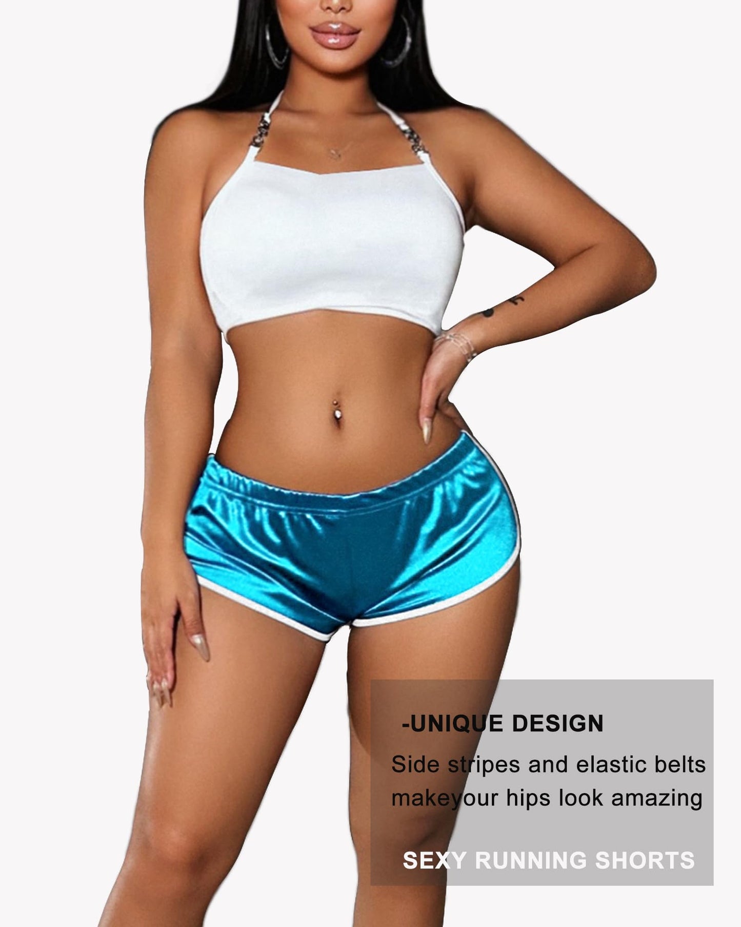 Hot Pants Shorts Booty Shorts Sports High Cut Yoga Gym Running Slimming Fitness Activewear Butt Lifting Rave Bottoms (US, Alpha, Small, Regular, Regular, Light Blue)