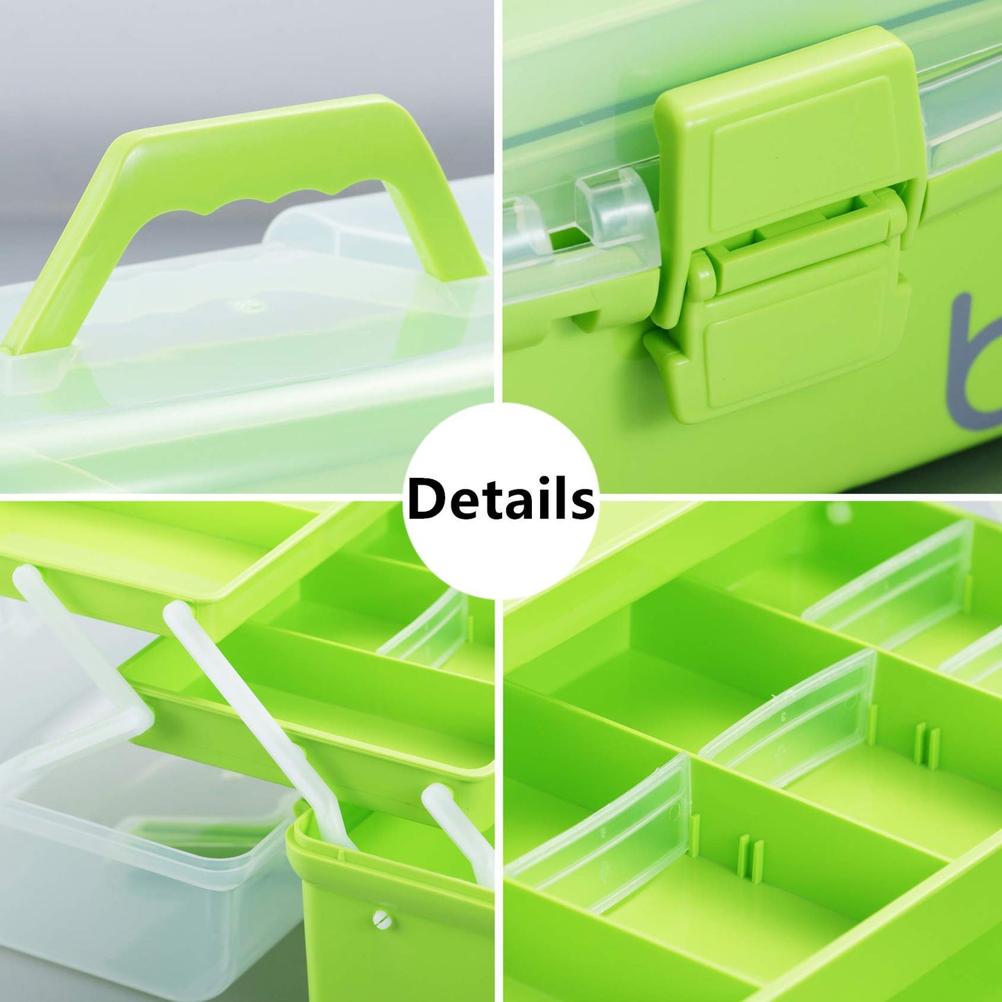 12'' Three-Layer Clear Plastic Storage Box/Tool Box, Multipurpose Organizer and Portable Handled Storage Case for Art Craft and Cosmetic (White)