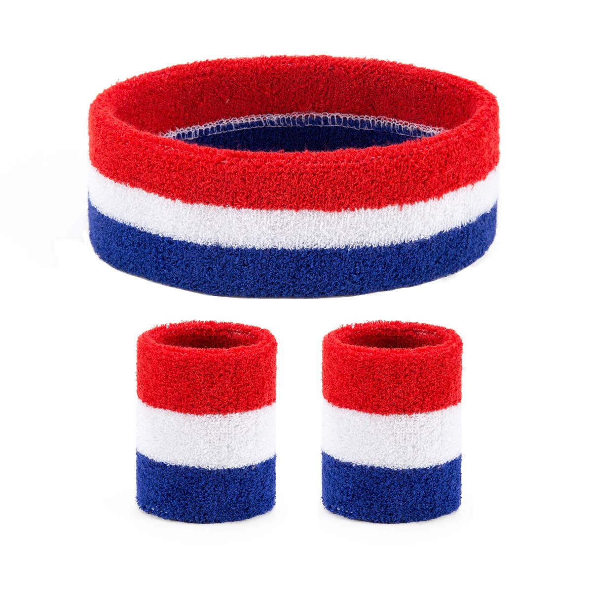 2 Sets Striped Sweatbands Set, 2 Pieces Sports Headband and 4 Pieces Wristbands, Colorful Striped American Flag Style for Men and Women