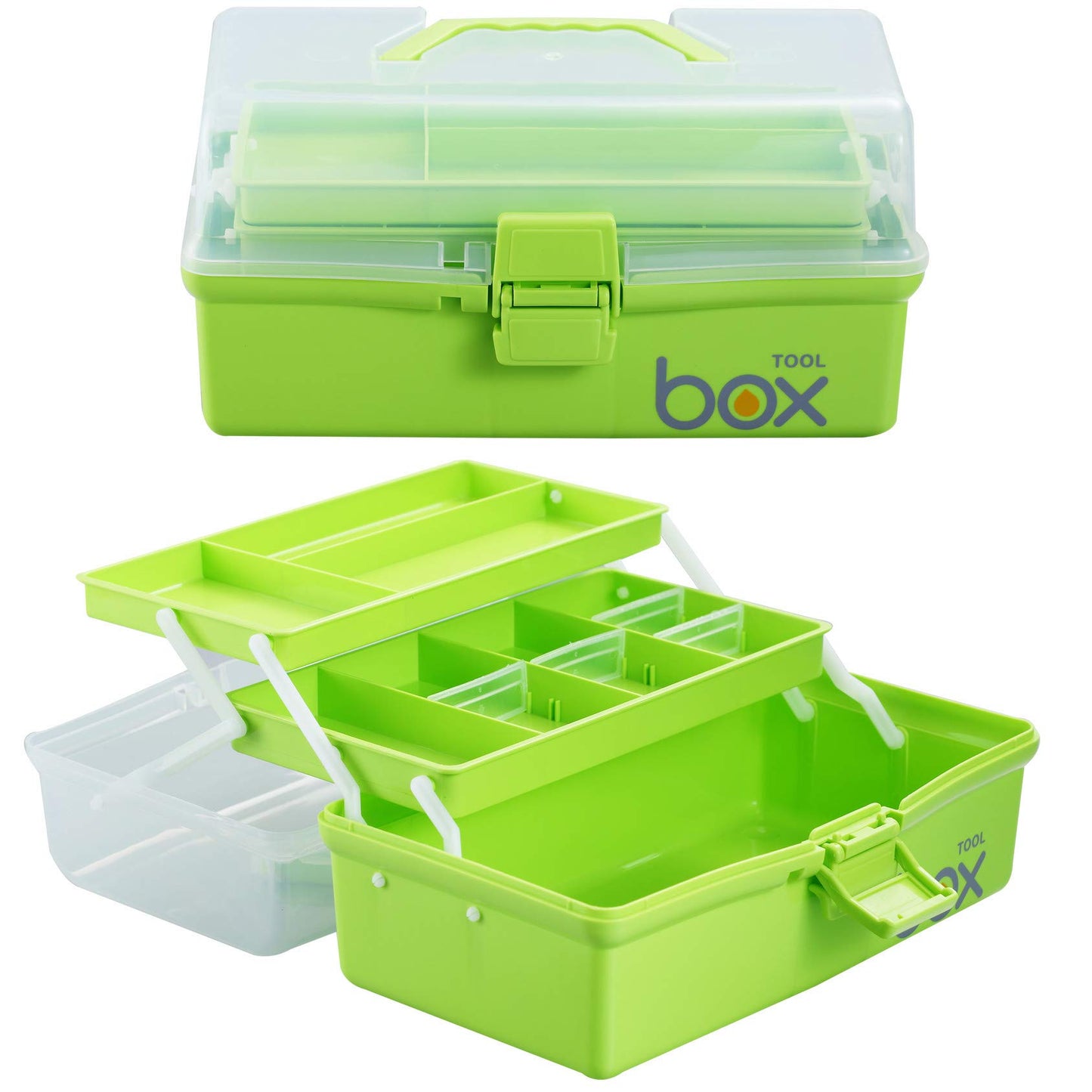 12'' Three-Layer Clear Plastic Storage Box/Tool Box, Multipurpose Organizer and Portable Handled Storage Case for Art Craft and Cosmetic (White)