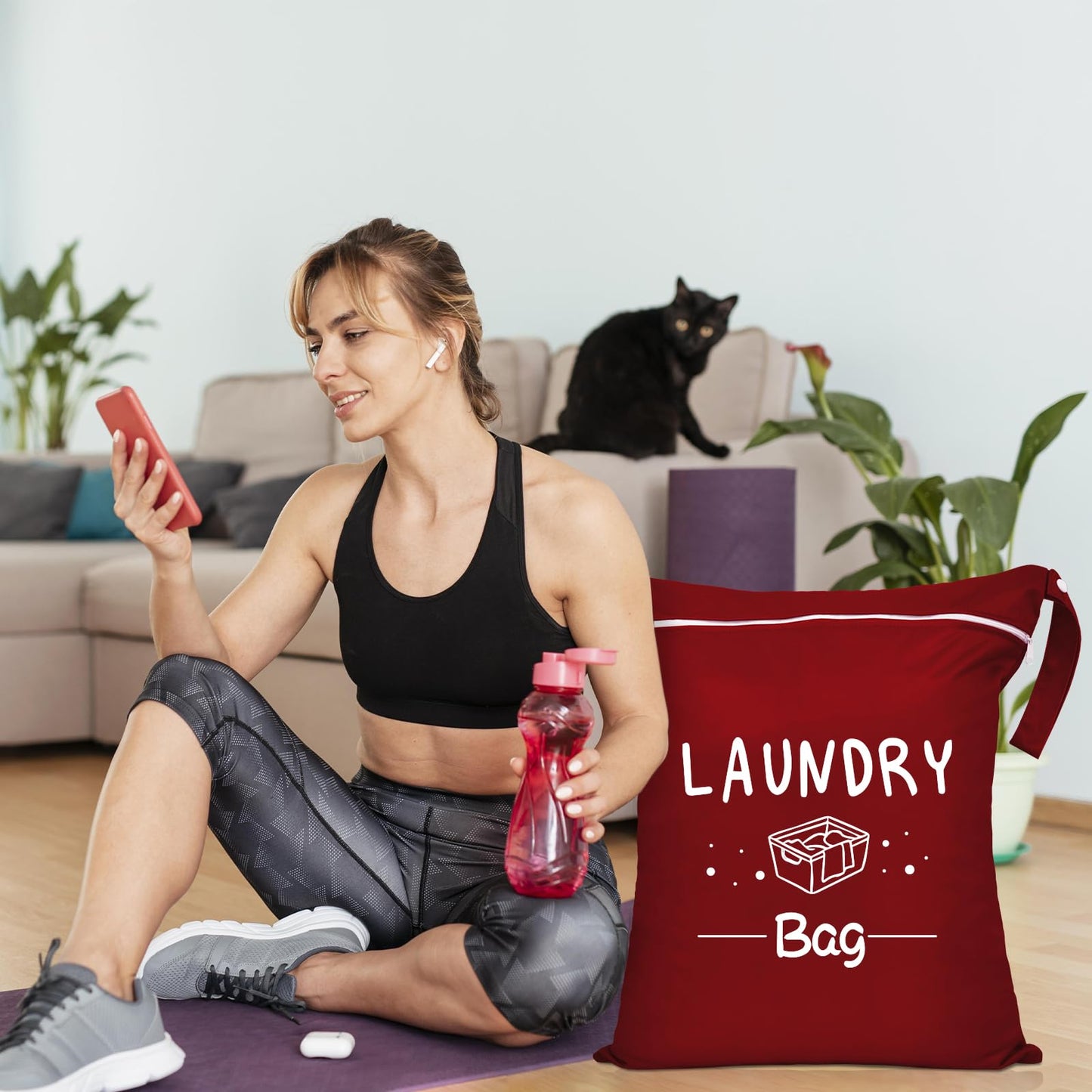 2 Pcs Large Travel Laundry Bags - Waterproof Wet/Dry, Washable, Drawstring, Bathing Suit, Workout, Gym Clothes, Swimming, Yoga - Green, Grey