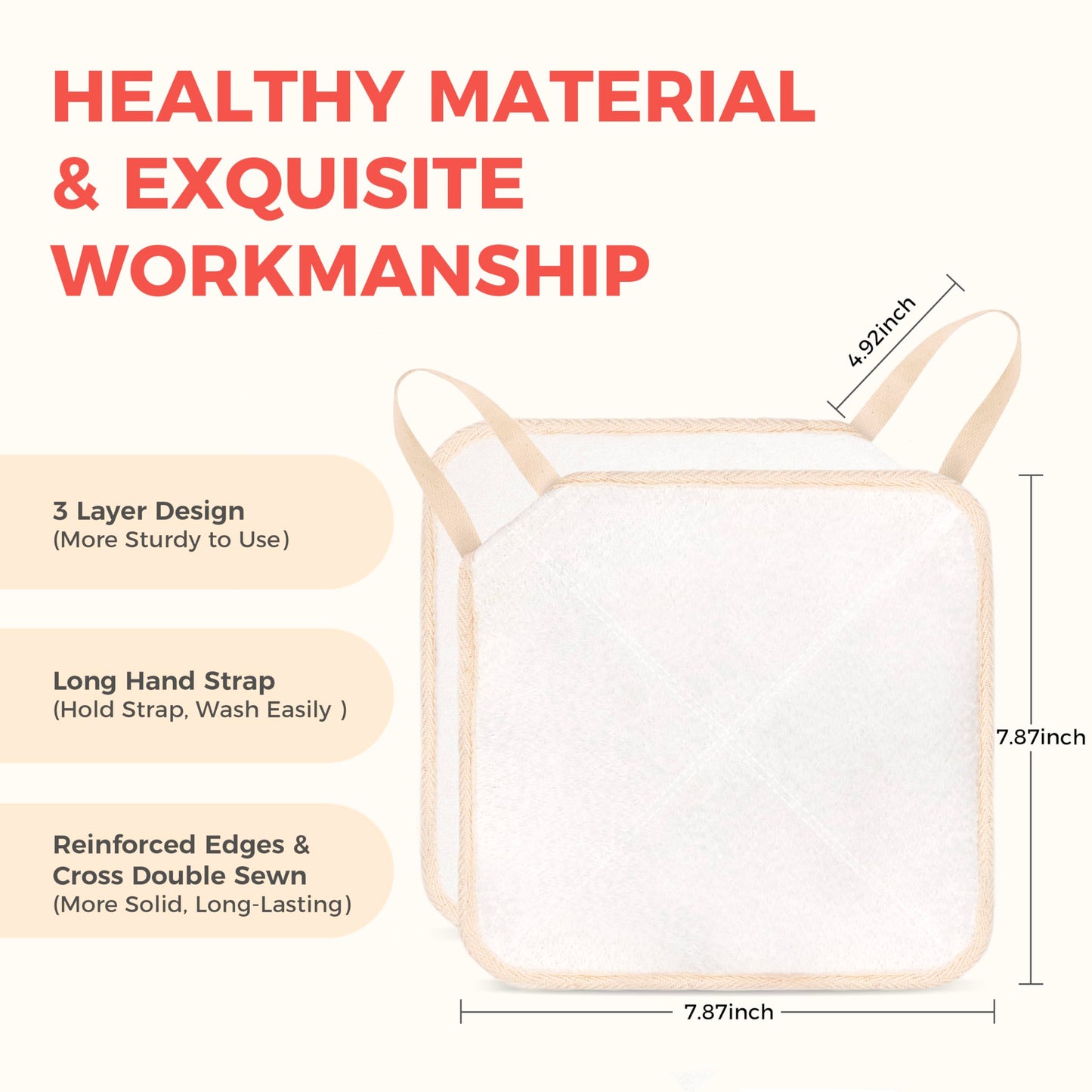 ZOMCHI Exfoliating Washcloth for Face and Body, Dual Function Wash Cloth with Soft and Rough Sides, Exfoliating Scrub Bath Towels, Washcloth with Loop (White, 3 Pack)