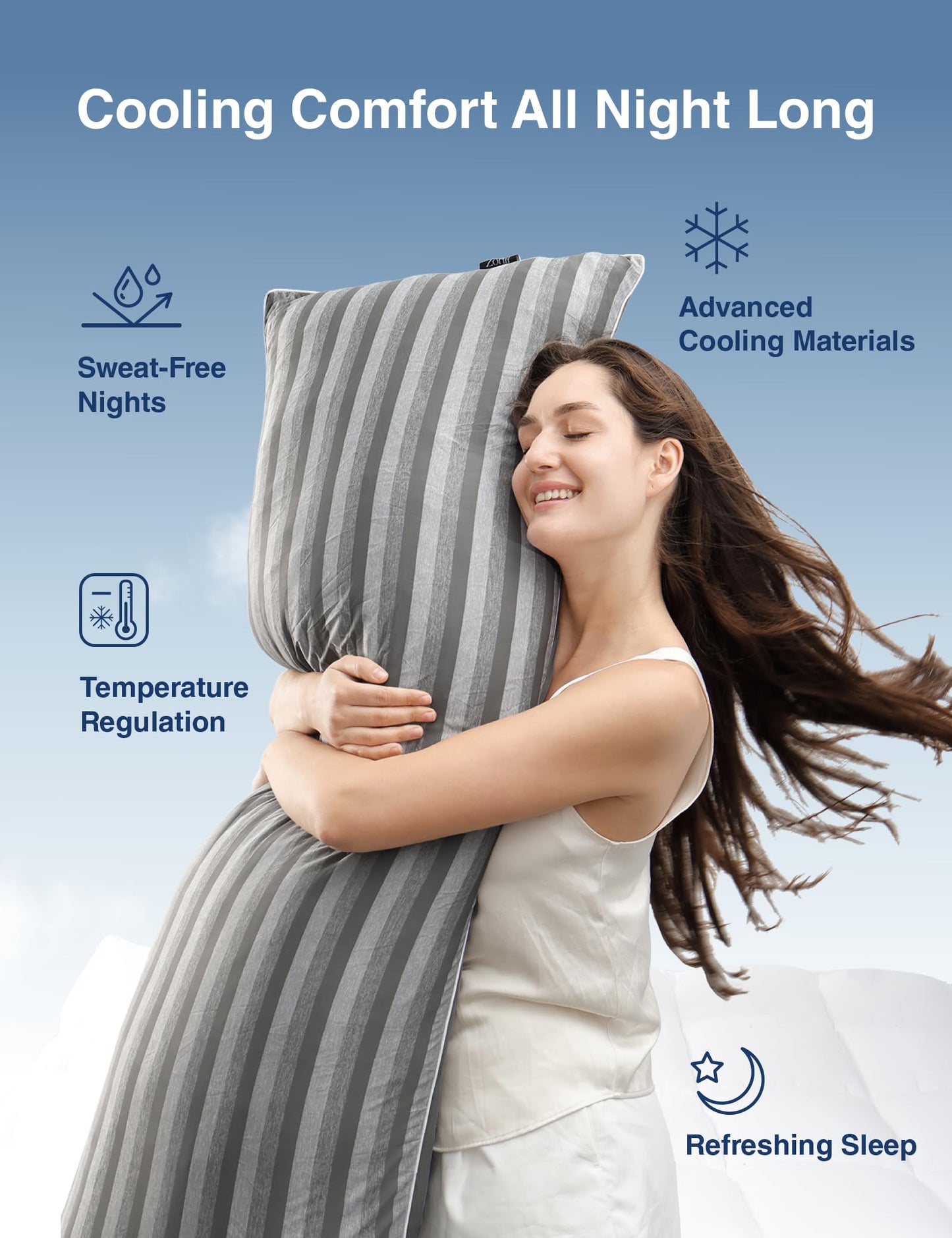 ZonLi Cooling Body Pillow for Adults, Long Pillow for Bed, Firm Body Pillow for Side Sleeper, Memory Foam Full Length Body Pillows Large -20x54 inch, Stripe
