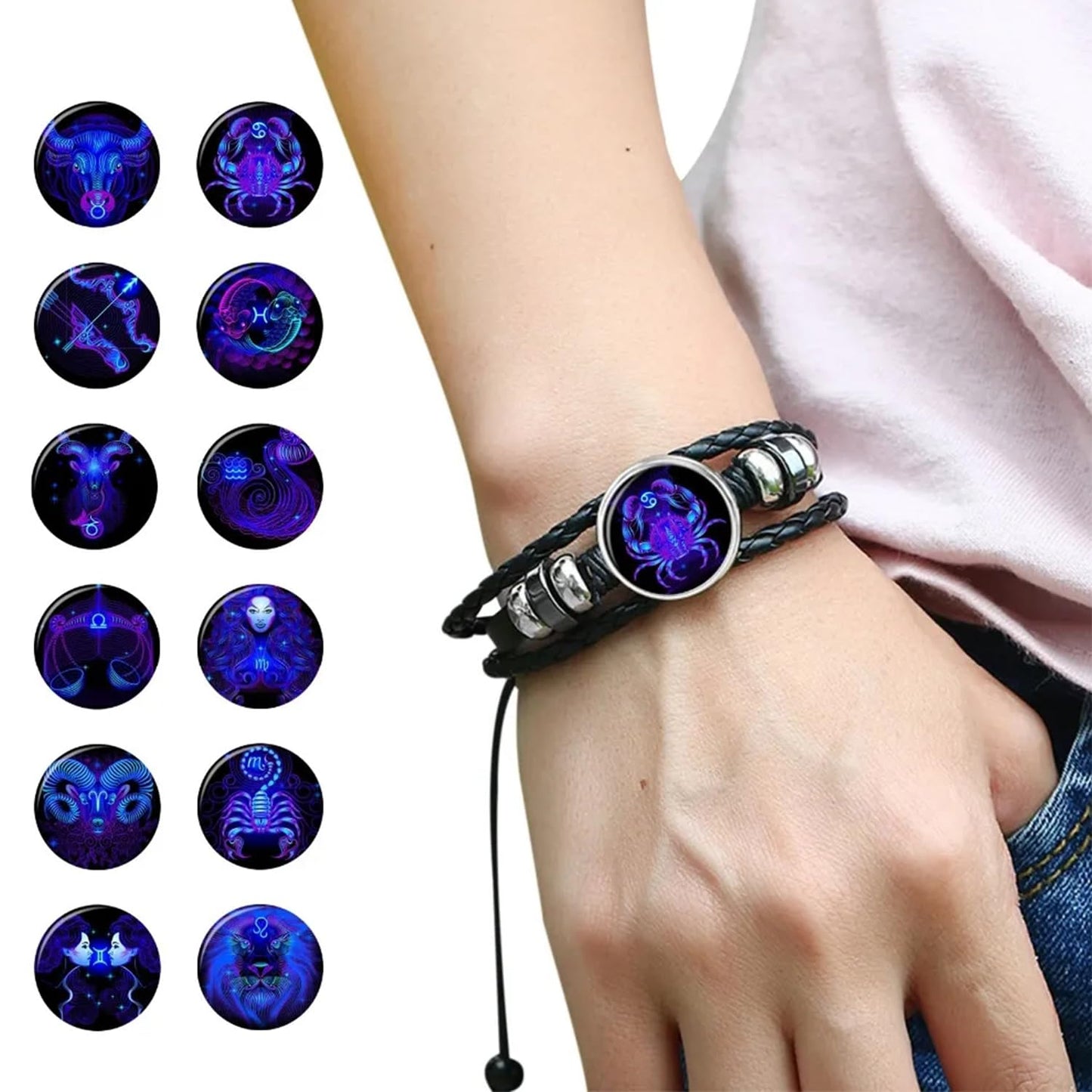 Zodiac Signs Spirit Bracelet Zodiac Bracelet for Women Men Adjustable 12 Constellation Bracelet Multilayer Zodiac Black Leather Bracelets Zodiac Sign Wrap Bracelet for Women Men Birthday Jewelry (Libra)