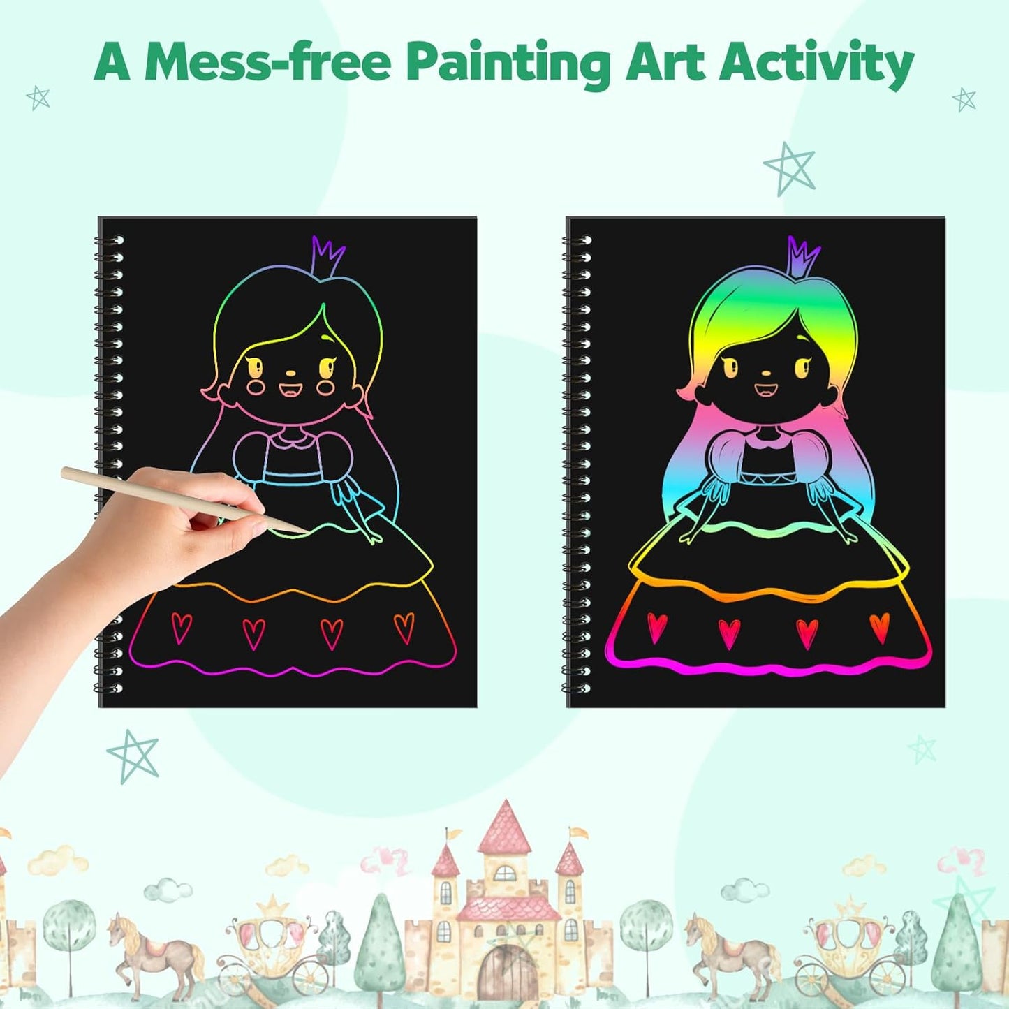 ZMLM Scratch Paper Art Craft: 2 Pack Rainbow Scratch Set for 3 4 5 6 7 8 9 10 Years Old Girls Boys Students Drawing Coloring Black Magic Art Supplies Kits Gifts School Birthday Party Games Toys