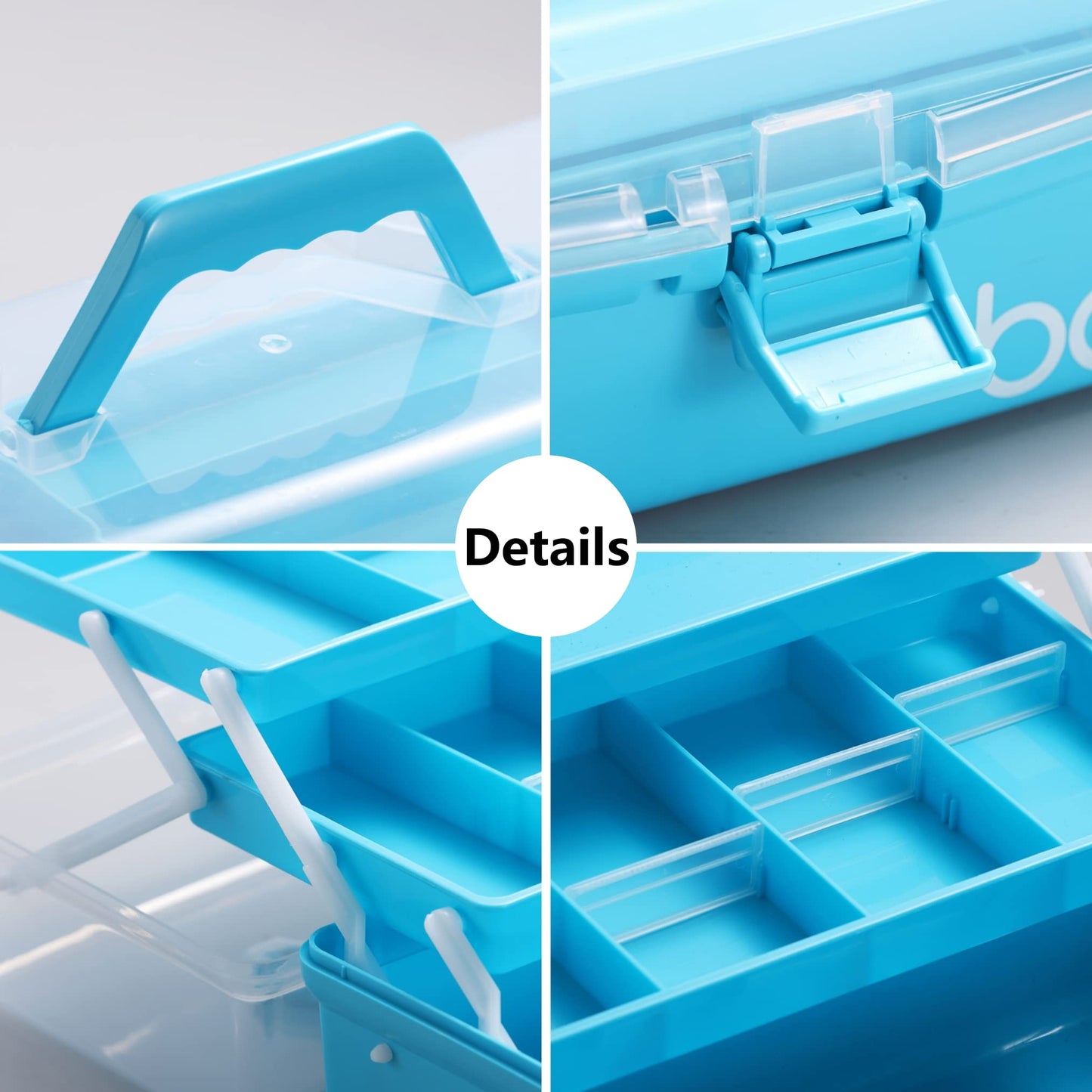 12'' Three-Layer Clear Plastic Storage Box/Tool Box, Multipurpose Organizer and Portable Handled Storage Case for Art Craft and Cosmetic (White)