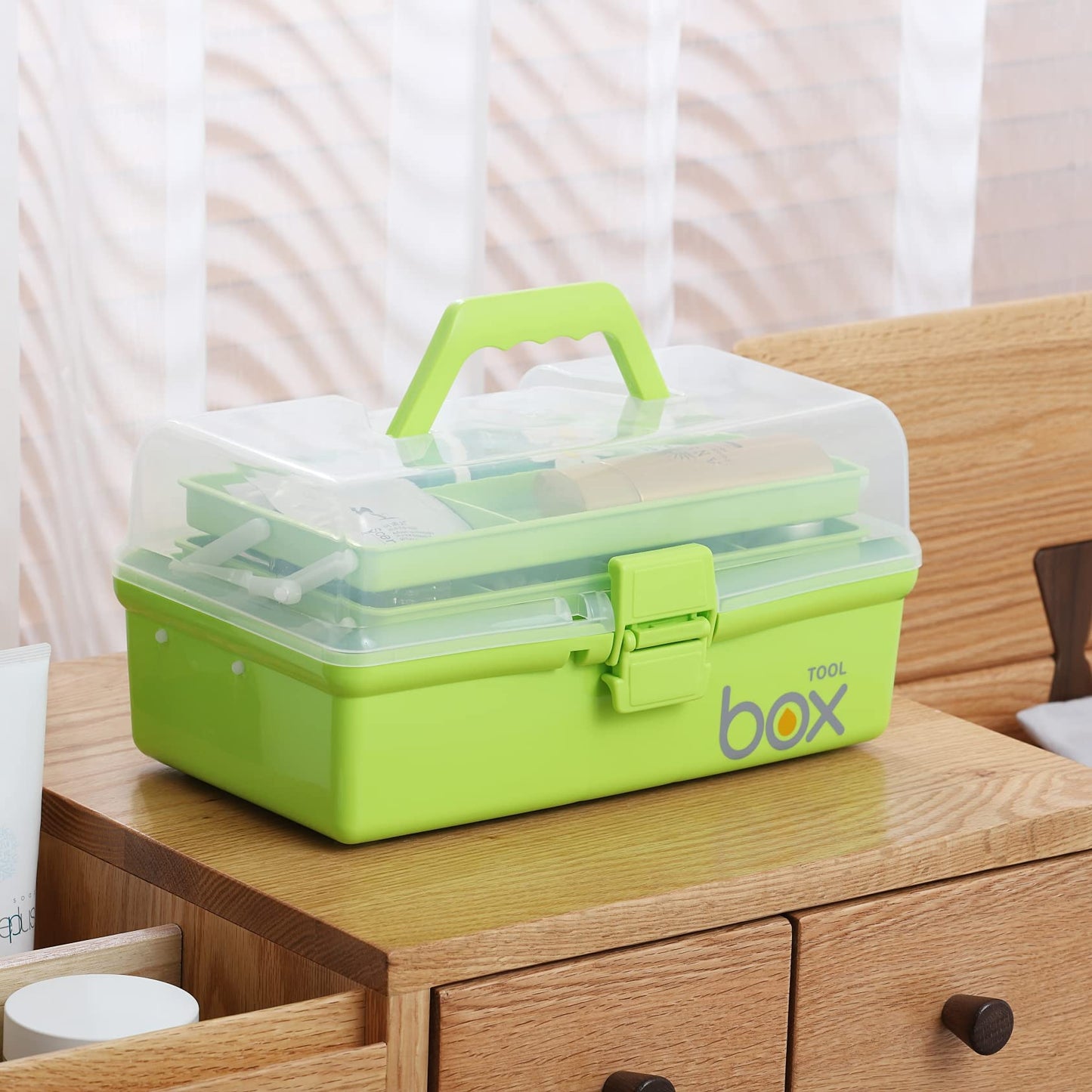 12'' Three-Layer Clear Plastic Storage Box/Tool Box, Multipurpose Organizer and Portable Handled Storage Case for Art Craft and Cosmetic (White)
