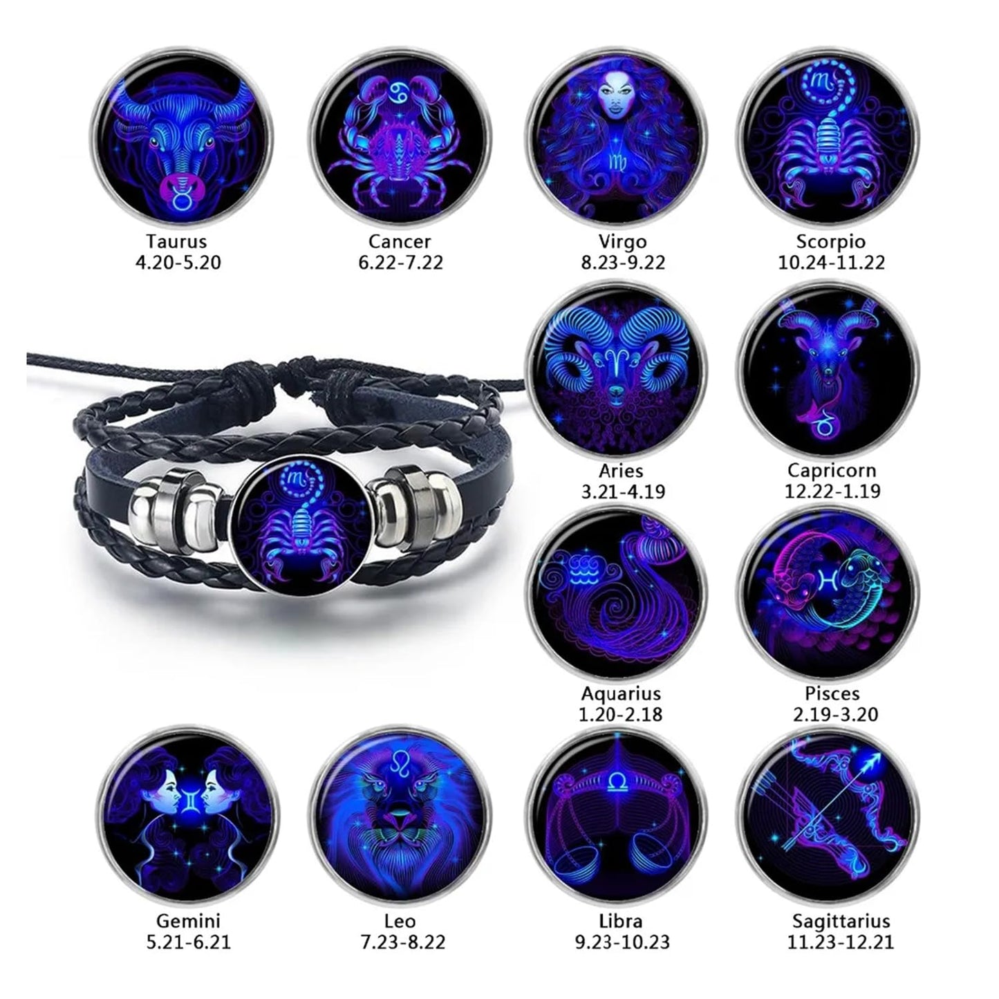 Zodiac Signs Spirit Bracelet Zodiac Bracelet for Women Men Adjustable 12 Constellation Bracelet Multilayer Zodiac Black Leather Bracelets Zodiac Sign Wrap Bracelet for Women Men Birthday Jewelry (Libra)
