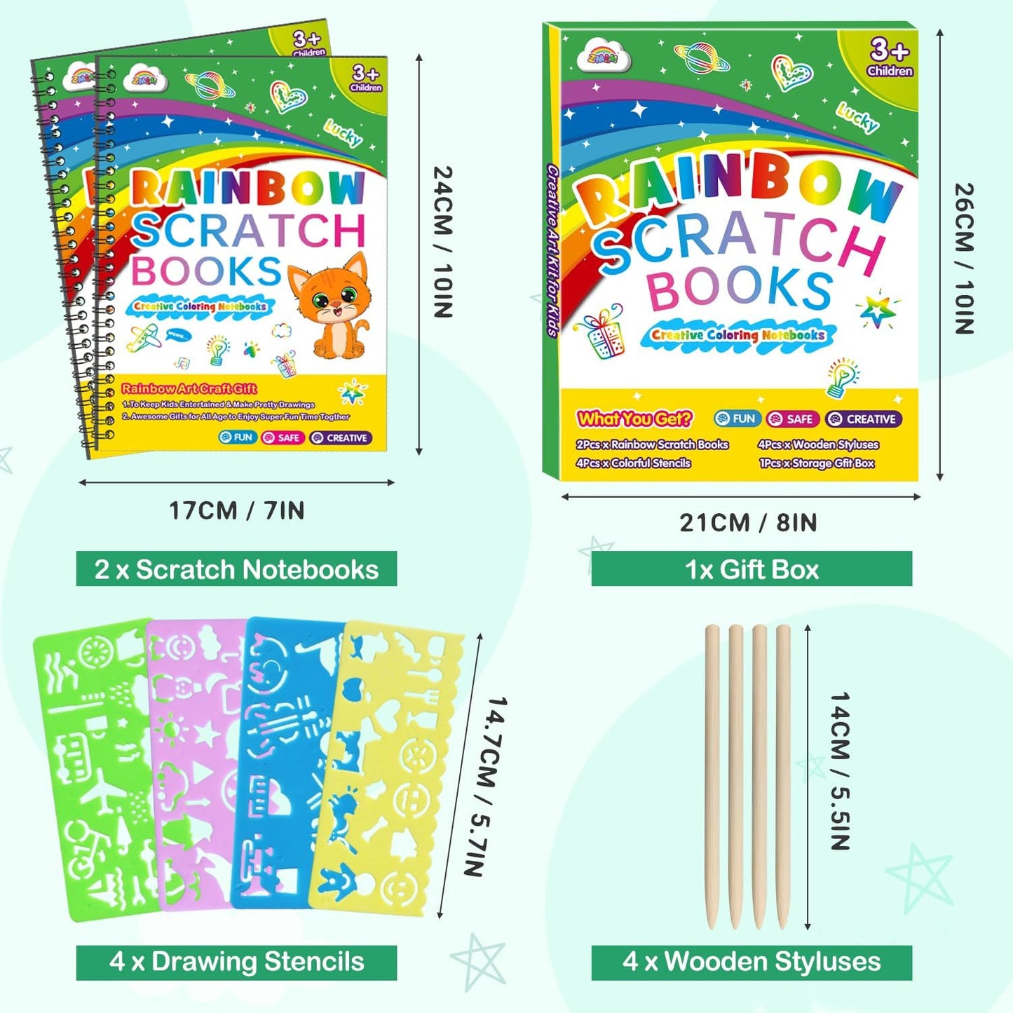ZMLM Scratch Paper Art Craft: 2 Pack Rainbow Scratch Set for 3 4 5 6 7 8 9 10 Years Old Girls Boys Students Drawing Coloring Black Magic Art Supplies Kits Gifts School Birthday Party Games Toys