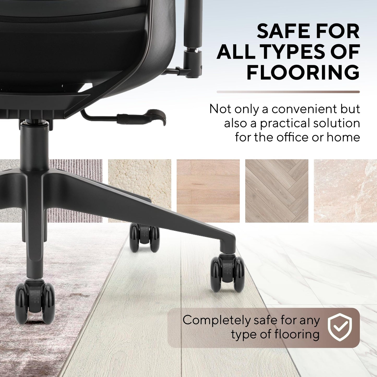 ZOFF Double Rollerblade Office Chair Wheels - 3 inch - Replacement Rubber Chair Casters - Smooth & Quiet Rolling - Easy Installation - Safe for Hardwood Floors & Carpet - Universal Fit - Set of 5