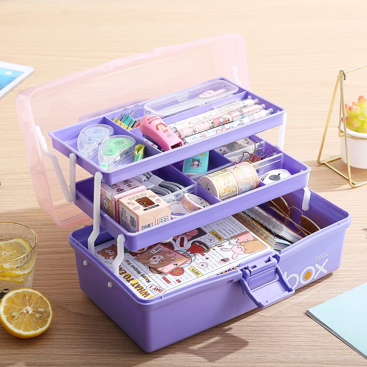 12'' Three-Layer Clear Plastic Storage Box/Tool Box, Multipurpose Organizer and Portable Handled Storage Case for Art Craft and Cosmetic (White)
