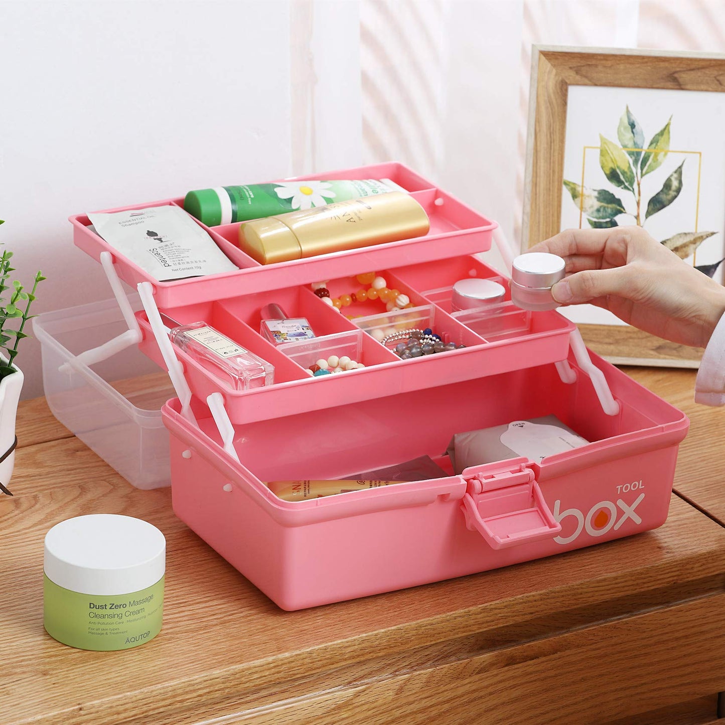 12'' Three-Layer Clear Plastic Storage Box/Tool Box, Multipurpose Organizer and Portable Handled Storage Case for Art Craft and Cosmetic (White)