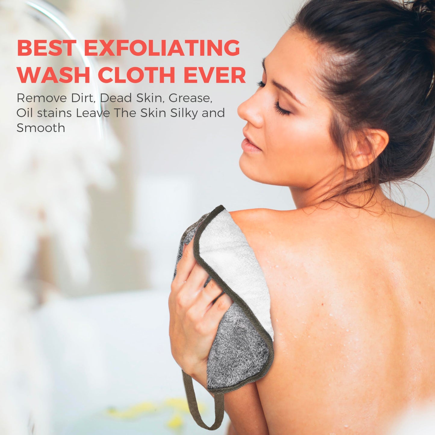 ZOMCHI Exfoliating Washcloth for Face and Body, Dual Function Wash Cloth with Soft and Rough Sides, Exfoliating Scrub Bath Towels, Washcloth with Loop (White, 3 Pack)