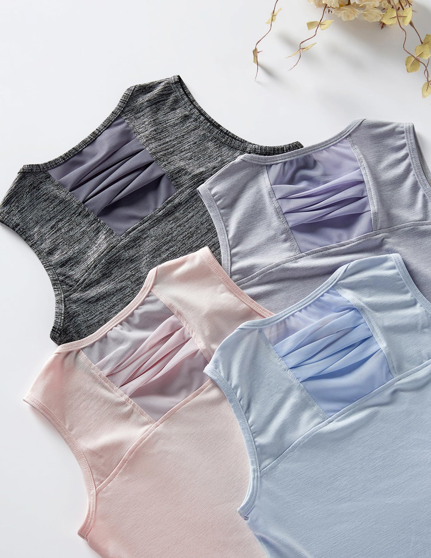 4 Pack Youth Girls Athletic Tank Tops Dry Fit Active Performance Tech Sleeveless Shirts (Set 4, Large)