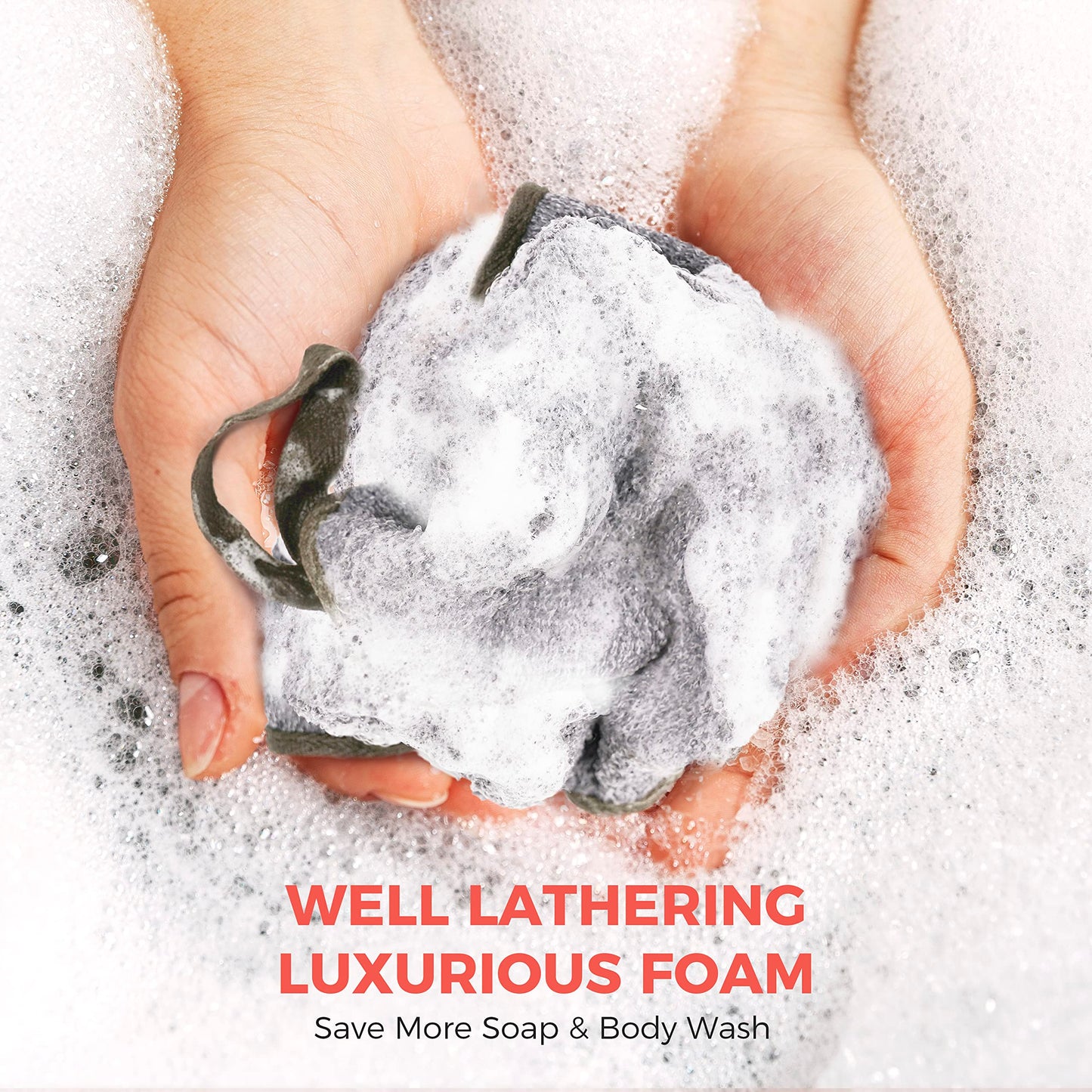 ZOMCHI Exfoliating Washcloth for Face and Body, Dual Function Wash Cloth with Soft and Rough Sides, Exfoliating Scrub Bath Towels, Washcloth with Loop (White, 3 Pack)