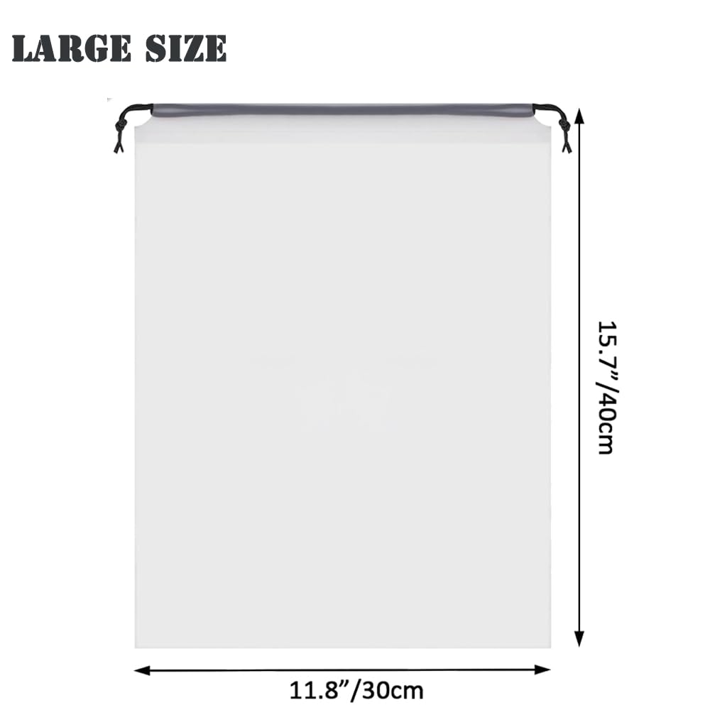 12pcs Non-woven Shoe Bags for Travel 12.6" X 17.3" Portable Shoe Bags with Clear Window, Large Drawstring Dustproof Travel Shoe Storage Bag for Men & Women, Black,XL Size