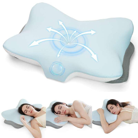 Zmarthumb Ergonomic Cervical Pillow for Neck Support, Memory Foam Orthopedic Contour Side Sleeper Pillows with Dual Heights, Soft Bed Pillow with Breathable Pillowcase for Back, Stomach Sleepers(Blue)