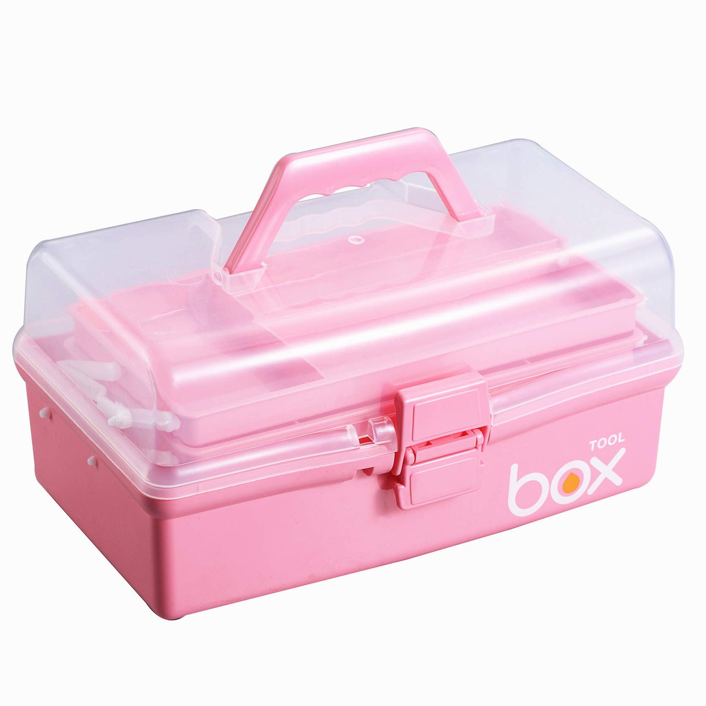 12'' Three-Layer Clear Plastic Storage Box/Tool Box, Multipurpose Organizer and Portable Handled Storage Case for Art Craft and Cosmetic (White)