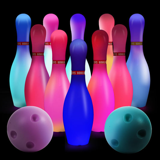 Zloveleexr Light Up Bowling Set, Glow in The Dark Bowling Balls & Pins for Outdoor and Indoor Kids Games Fit Christmas Birthday Party Lawn Yard Carnival Games, Kids Education Motor Skills Toys