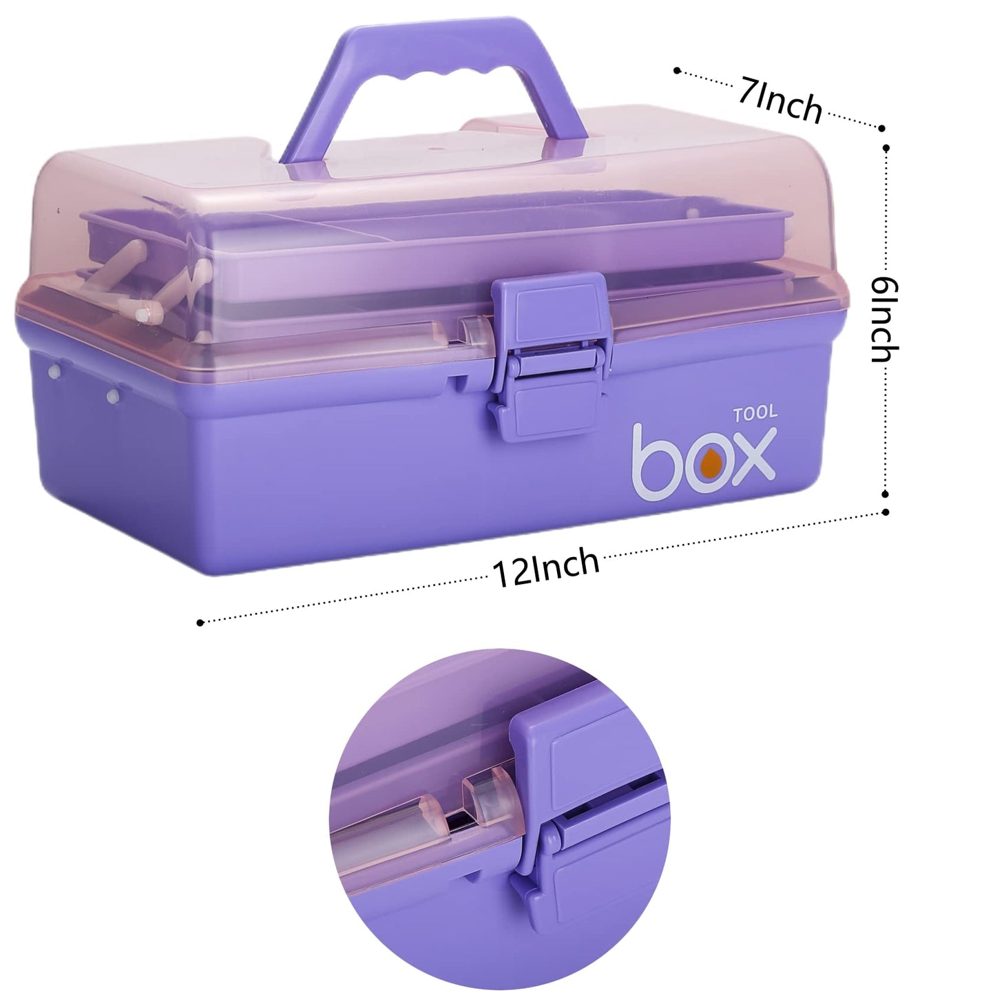 12'' Three-Layer Clear Plastic Storage Box/Tool Box, Multipurpose Organizer and Portable Handled Storage Case for Art Craft and Cosmetic (White)