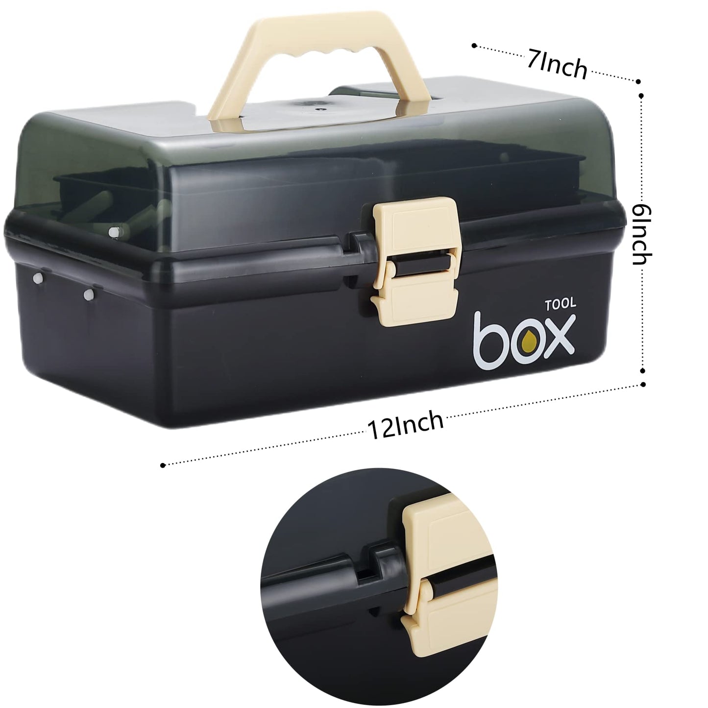 12'' Three-Layer Clear Plastic Storage Box/Tool Box, Multipurpose Organizer and Portable Handled Storage Case for Art Craft and Cosmetic (White)