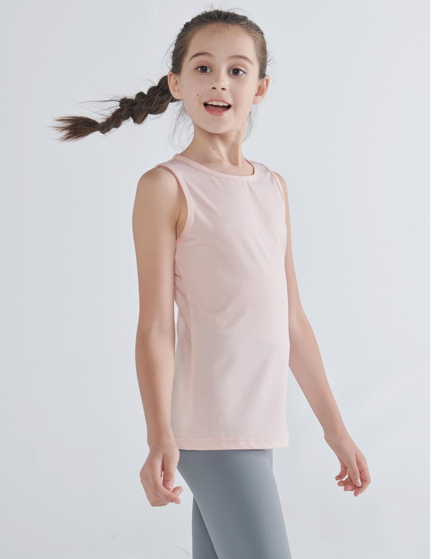 4 Pack Youth Girls Athletic Tank Tops Dry Fit Active Performance Tech Sleeveless Shirts (Set 4, Large)
