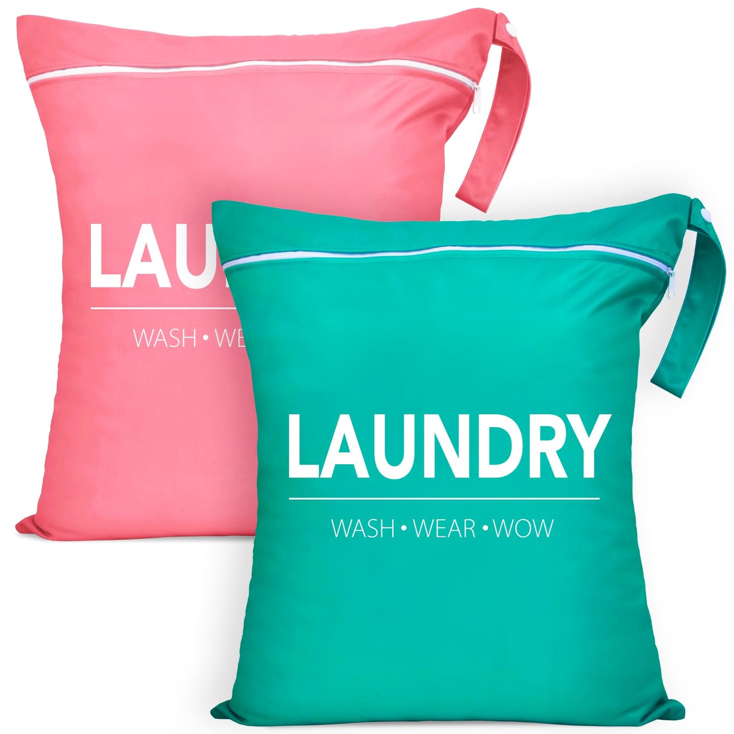 2 Pcs Large Travel Laundry Bags - Waterproof Wet/Dry, Washable, Drawstring, Bathing Suit, Workout, Gym Clothes, Swimming, Yoga - Green, Grey