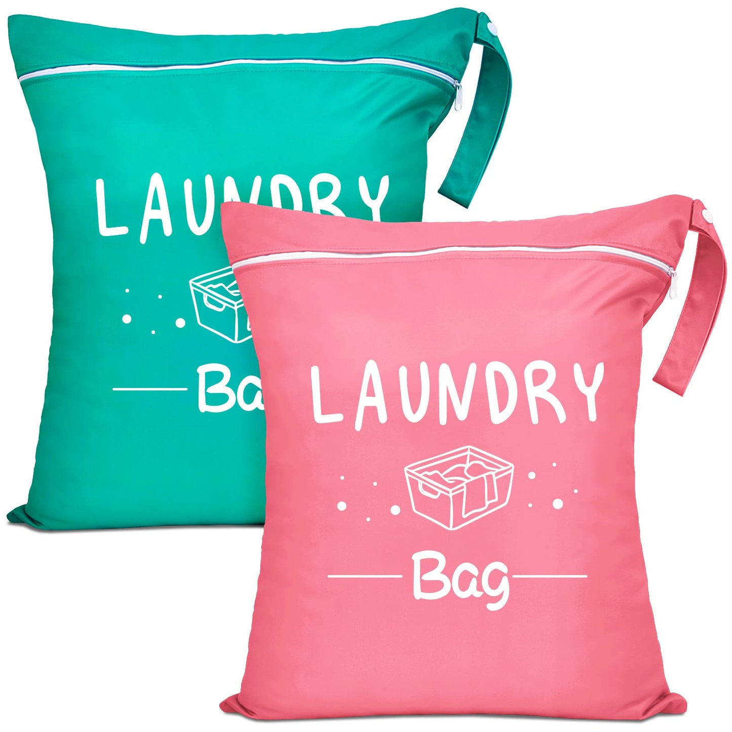 2 Pcs Large Travel Laundry Bags - Waterproof Wet/Dry, Washable, Drawstring, Bathing Suit, Workout, Gym Clothes, Swimming, Yoga - Green, Grey