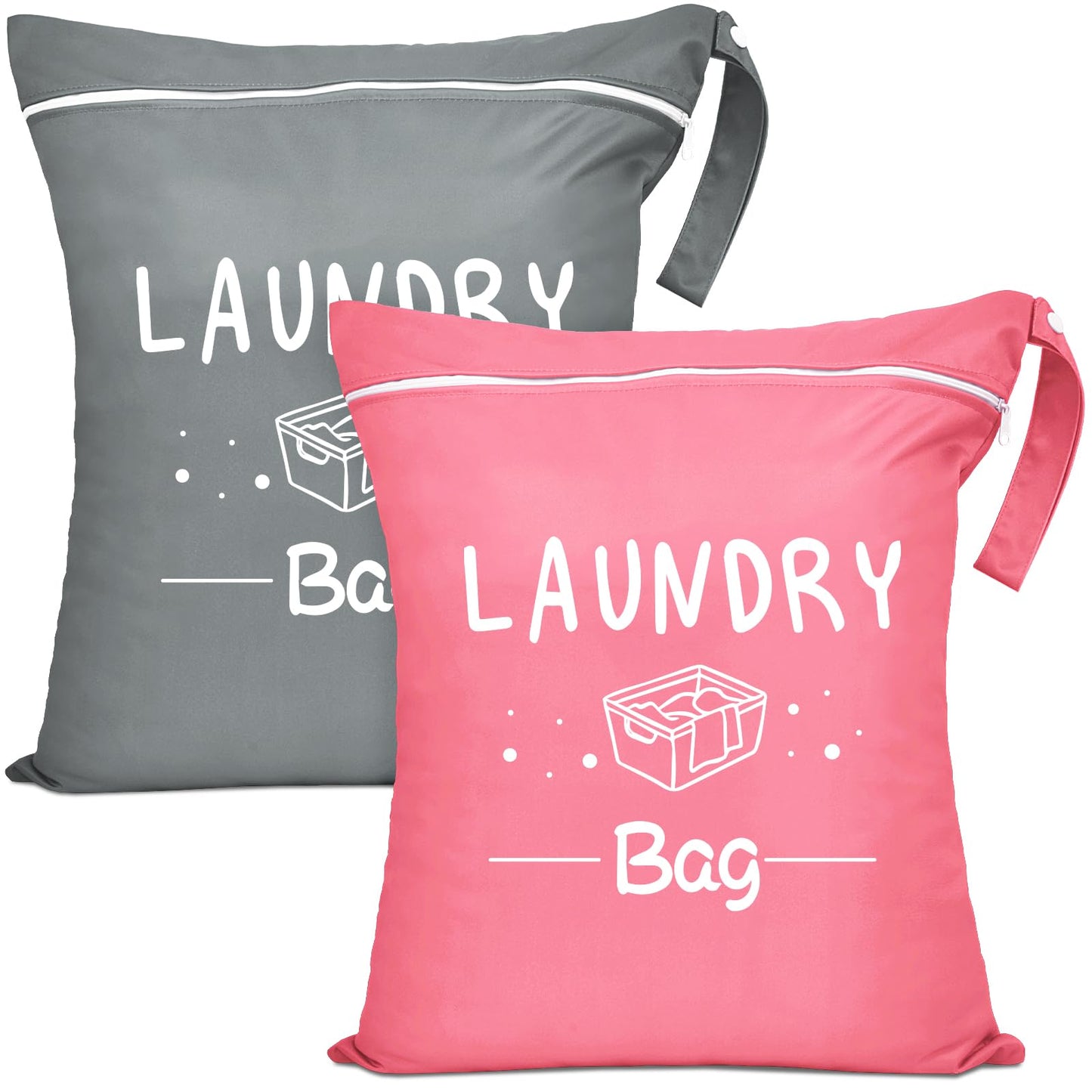 2 Pcs Large Travel Laundry Bags - Waterproof Wet/Dry, Washable, Drawstring, Bathing Suit, Workout, Gym Clothes, Swimming, Yoga - Green, Grey
