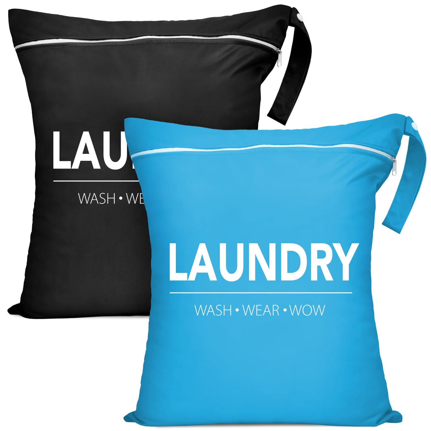 2 Pcs Large Travel Laundry Bags - Waterproof Wet/Dry, Washable, Drawstring, Bathing Suit, Workout, Gym Clothes, Swimming, Yoga - Green, Grey