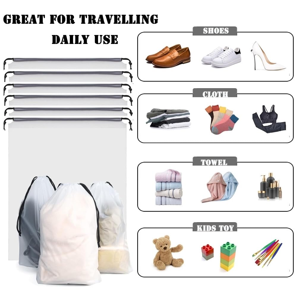 12pcs Non-woven Shoe Bags for Travel 12.6" X 17.3" Portable Shoe Bags with Clear Window, Large Drawstring Dustproof Travel Shoe Storage Bag for Men & Women, Black,XL Size