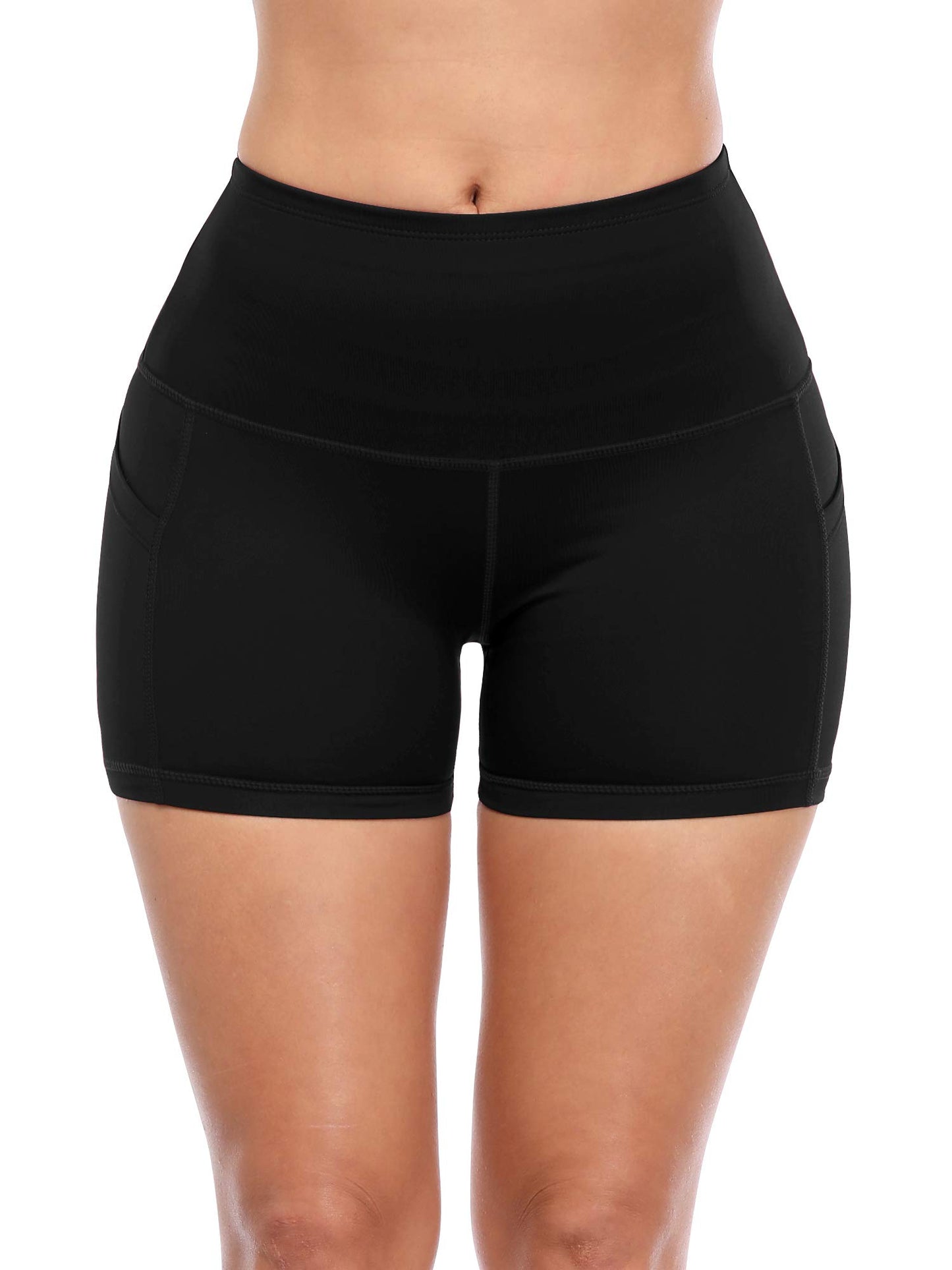 CADMUS High Waist Athletic Shorts for Womens Yoga Fitness Workout Running Shorts with Deep Pockets,3 Pack,1016,Black & Black & Black,Medium