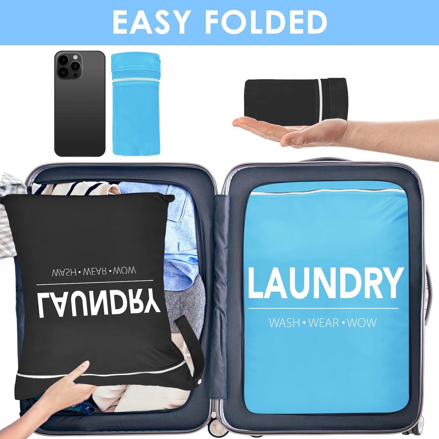 2 Pcs Large Travel Laundry Bags - Waterproof Wet/Dry, Washable, Drawstring, Bathing Suit, Workout, Gym Clothes, Swimming, Yoga - Green, Grey