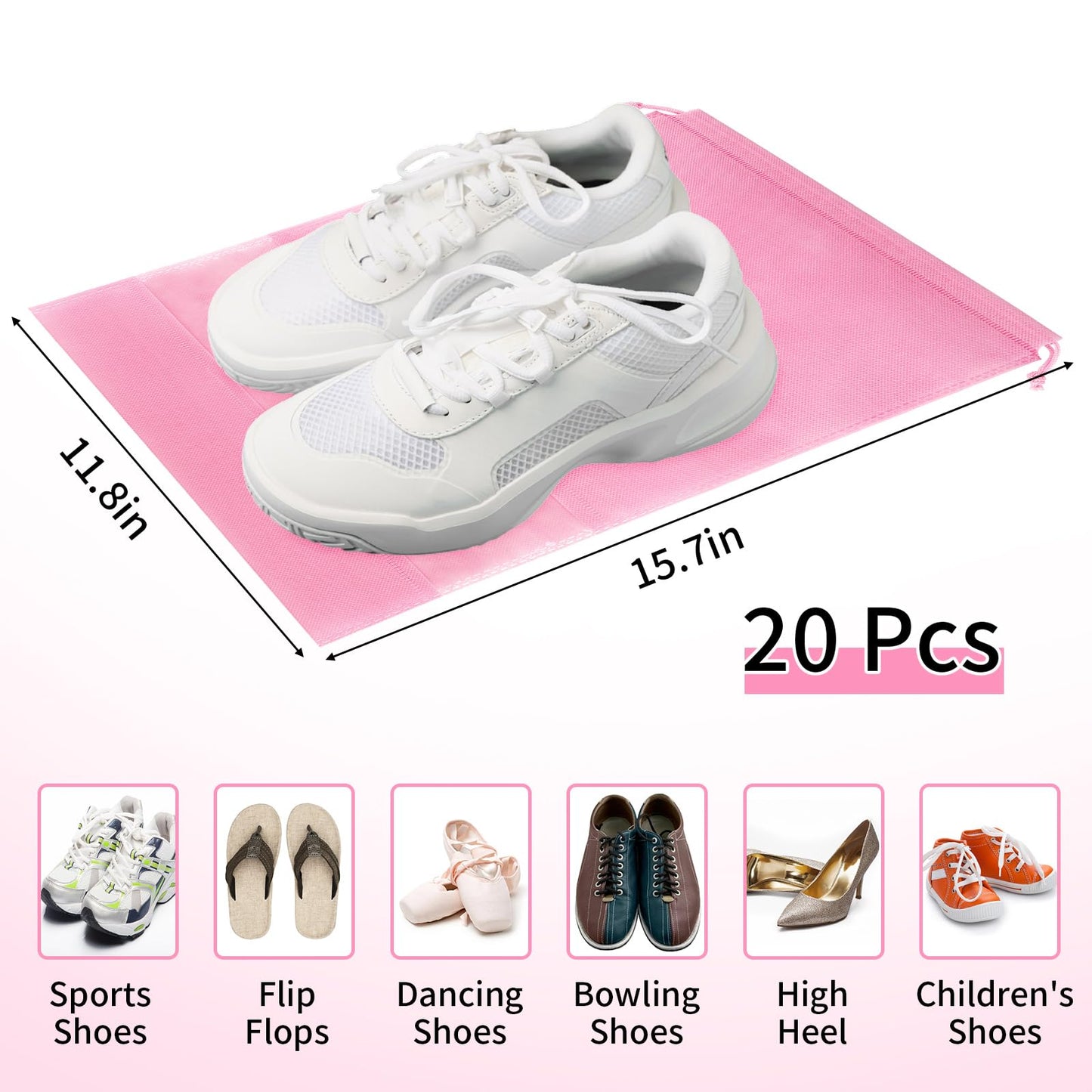 12 Pack Shoe Bags for Travel, Large Travel Shoe Bags for Packing with Clear Window, Dustproof Drawstring Travel Shoe Storage Bags Travel Essentials for Men & Women, White