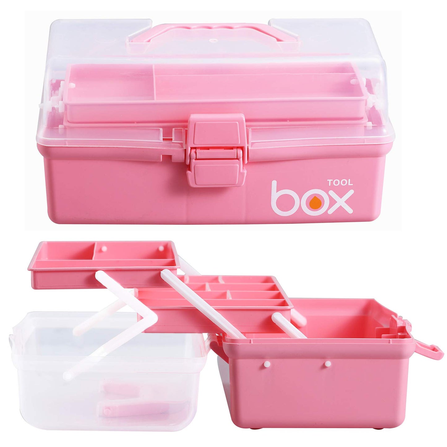 12'' Three-Layer Clear Plastic Storage Box/Tool Box, Multipurpose Organizer and Portable Handled Storage Case for Art Craft and Cosmetic (White)