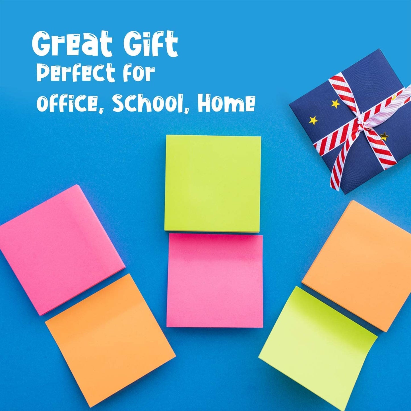 (24 Pads) Sticky Notes 3x3 in 100 Sheets/Pad, Self-Sticky Note Pads, 6 Bright Colors Super Sticky Pads - Easy to Post for School, Office Supplies, Desk Accessories