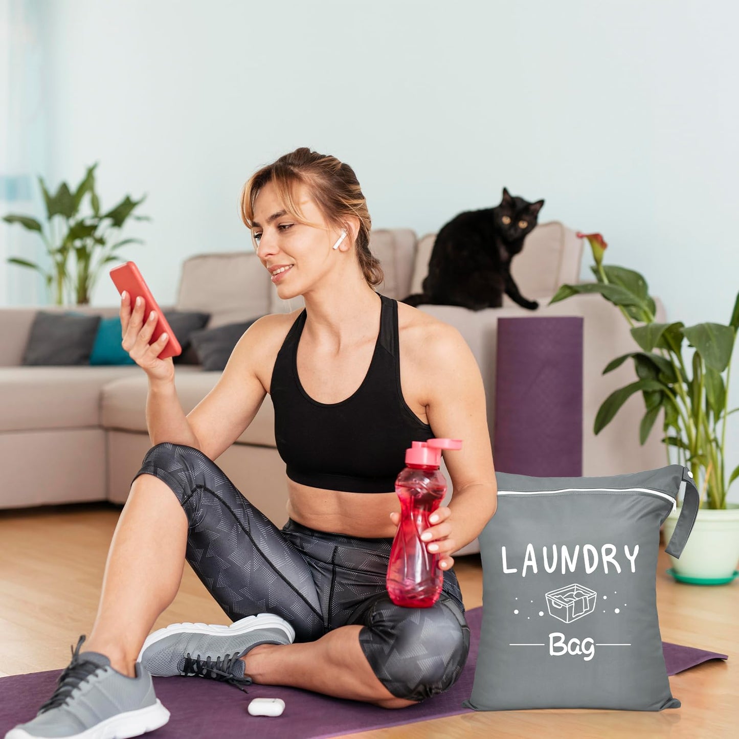 2 Pcs Large Travel Laundry Bags - Waterproof Wet/Dry, Washable, Drawstring, Bathing Suit, Workout, Gym Clothes, Swimming, Yoga - Green, Grey